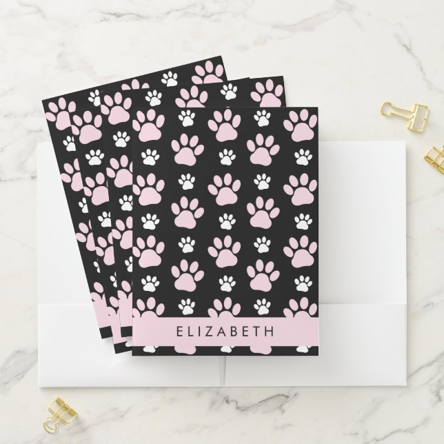 Pattern Of Paws, Pink Paws, Dog Paws, Your Name Pocket Folder (In Situ)