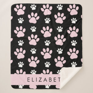 Pattern Of Paws, Pink Paws, Dog Paws, Your Name Sherpa Blanket