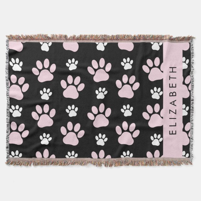 Pattern Of Paws, Pink Paws, Dog Paws, Your Name Throw Blanket (Front)