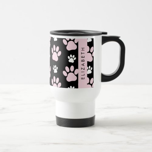 Pattern Of Paws Pink Paws Dog Paws Your Name Travel Mug