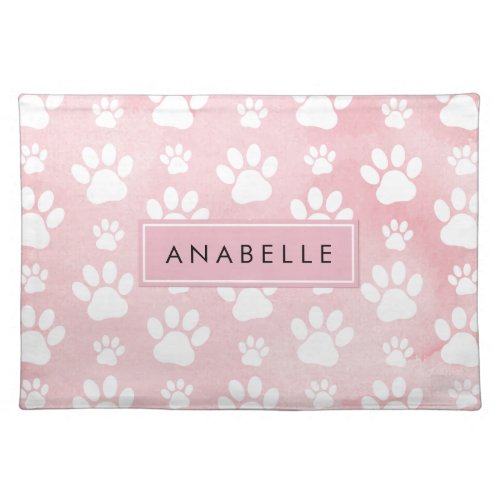 Pattern Of Paws Pink Watercolors Your Name Cloth Placemat