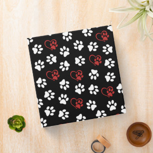 Pattern Of Paws, White Paws, Red Paws, Hearts 3 Ring Binder