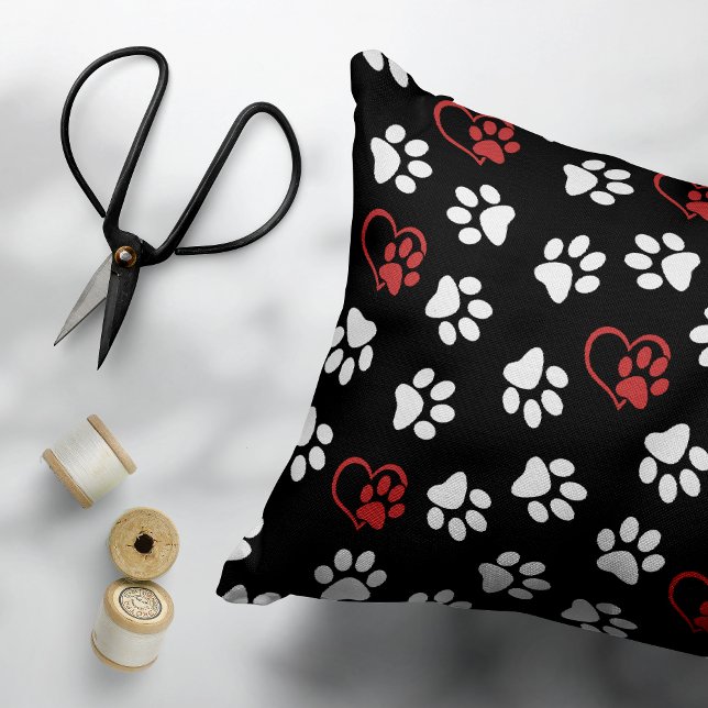 Pattern Of Paws, White Paws, Red Paws, Hearts Accent Pillow (Creator Uploaded)