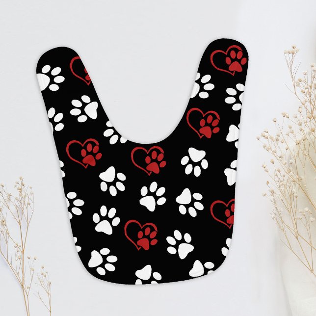 Pattern Of Paws, White Paws, Red Paws, Hearts Baby Bib (Creator Uploaded)