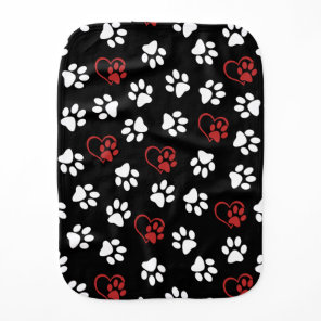 Pattern Of Paws, White Paws, Red Paws, Hearts Baby Burp Cloth