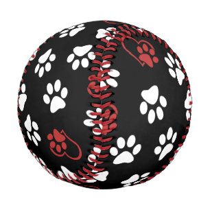 Pattern Of Paws, White Paws, Red Paws, Hearts Baseball