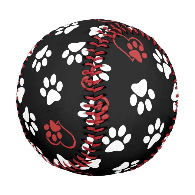 Pattern Of Paws, White Paws, Red Paws, Hearts Baseball (Angled)