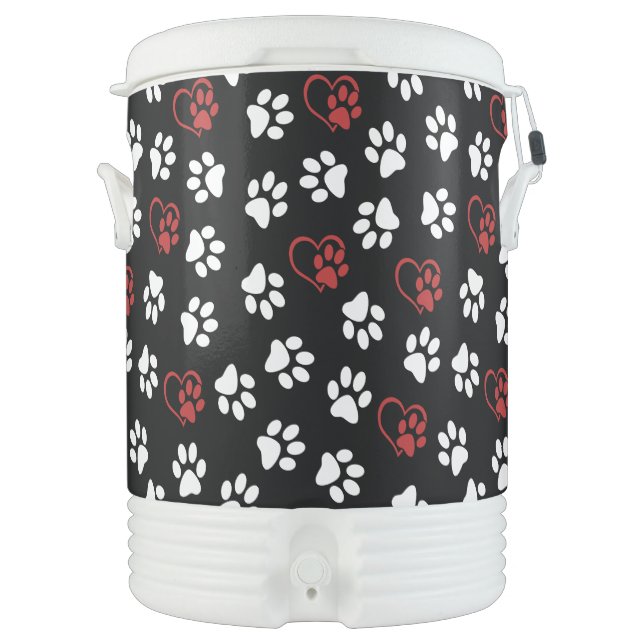 Pattern Of Paws, White Paws, Red Paws, Hearts Beverage Cooler (Front)