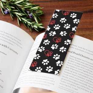 Pattern Of Paws, White Paws, Red Paws, Hearts Bookmarks