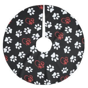 Pattern Of Paws, White Paws, Red Paws, Hearts Brushed Polyester Tree Skirt