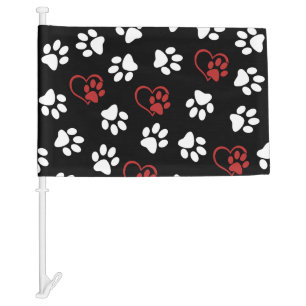 Pattern Of Paws, White Paws, Red Paws, Hearts Car Flag