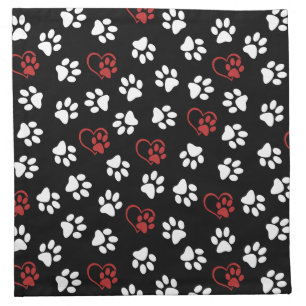 Pattern Of Paws, White Paws, Red Paws, Hearts Cloth Napkin