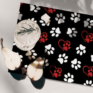 Pattern Of Paws, White Paws, Red Paws, Hearts Cloth Placemat