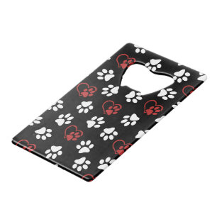Pattern Of Paws, White Paws, Red Paws, Hearts Credit Card Bottle Opener