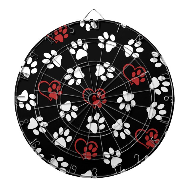 Pattern Of Paws, White Paws, Red Paws, Hearts Dart Board (Front)