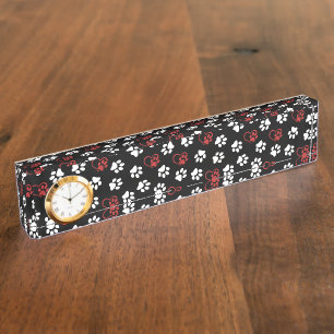 Pattern Of Paws, White Paws, Red Paws, Hearts Desk Name Plate