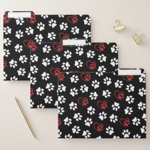 Pattern Of Paws, White Paws, Red Paws, Hearts File Folder