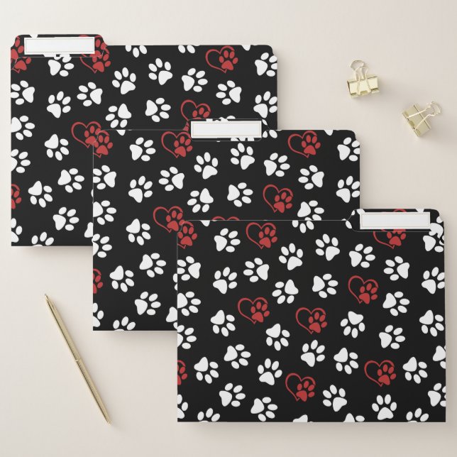 Pattern Of Paws, White Paws, Red Paws, Hearts File Folder (Set)