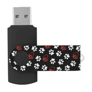 Pattern Of Paws, White Paws, Red Paws, Hearts Flash Drive
