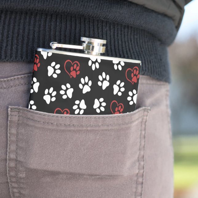 Pattern Of Paws, White Paws, Red Paws, Hearts Flask (In Situ)
