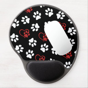 Pattern Of Paws, White Paws, Red Paws, Hearts Gel Mouse Pad