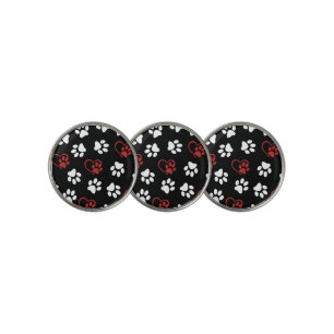 Pattern Of Paws, White Paws, Red Paws, Hearts Golf Ball Marker