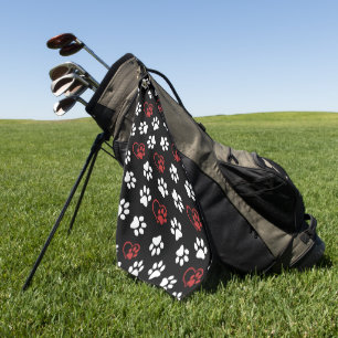 Pattern Of Paws, White Paws, Red Paws, Hearts Golf Towel