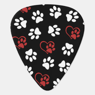 Pattern Of Paws, White Paws, Red Paws, Hearts Guitar Pick