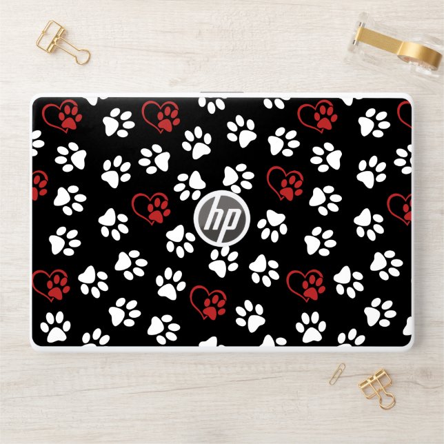 Pattern Of Paws, White Paws, Red Paws, Hearts HP Laptop Skin (Desk)