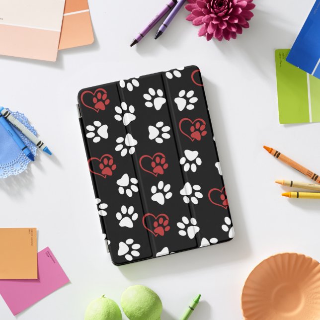 Pattern Of Paws, White Paws, Red Paws, Hearts iPad Pro Cover (Desk)