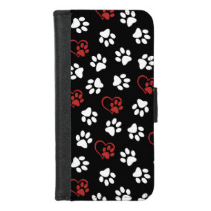 Pattern Of Paws, White Paws, Red Paws, Hearts iPhone 8/7 Wallet Case