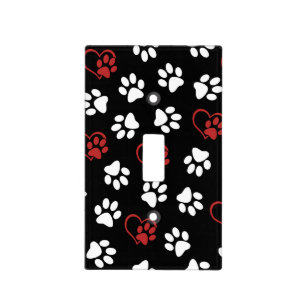 Pattern Of Paws, White Paws, Red Paws, Hearts Light Switch Cover