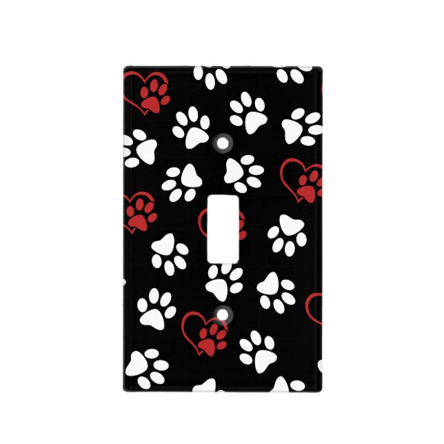 Pattern Of Paws, White Paws, Red Paws, Hearts Light Switch Cover (Front)