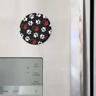 Pattern Of Paws, White Paws, Red Paws, Hearts Magnet