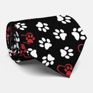 Pattern Of Paws, White Paws, Red Paws, Hearts Neck Tie