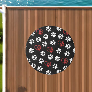 Pattern Of Paws, White Paws, Red Paws, Hearts Outdoor Rug