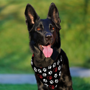 Pattern Of Paws, White Paws, Red Paws, Hearts Pet Bandana Collar