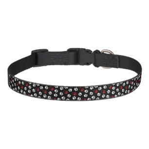Pattern Of Paws, White Paws, Red Paws, Hearts Pet Collar