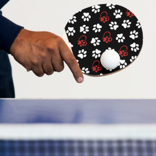 Pattern Of Paws, White Paws, Red Paws, Hearts Ping Pong Paddle