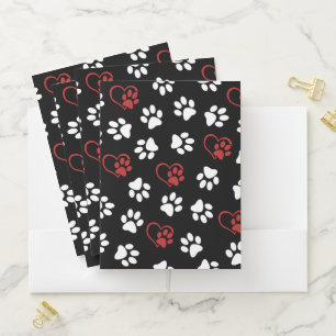 Pattern Of Paws, White Paws, Red Paws, Hearts Pocket Folder