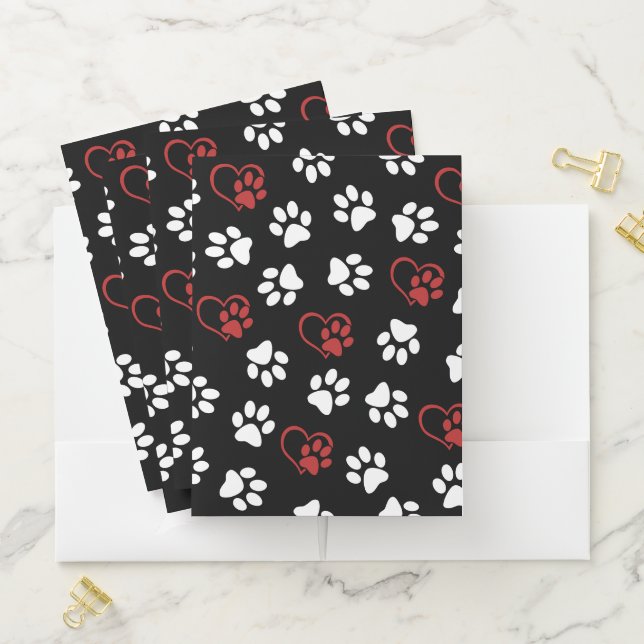 Pattern Of Paws, White Paws, Red Paws, Hearts Pocket Folder (In Situ)