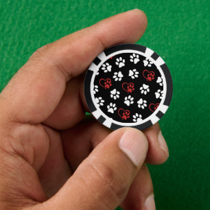 Pattern Of Paws, White Paws, Red Paws, Hearts Poker Chips