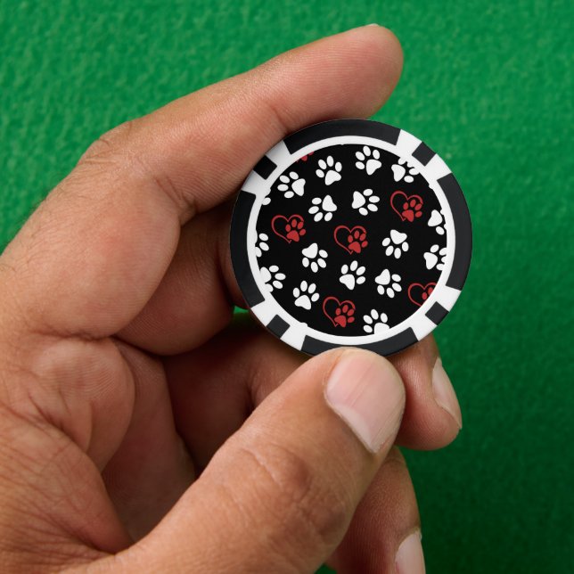 Pattern Of Paws, White Paws, Red Paws, Hearts Poker Chips (Hand)