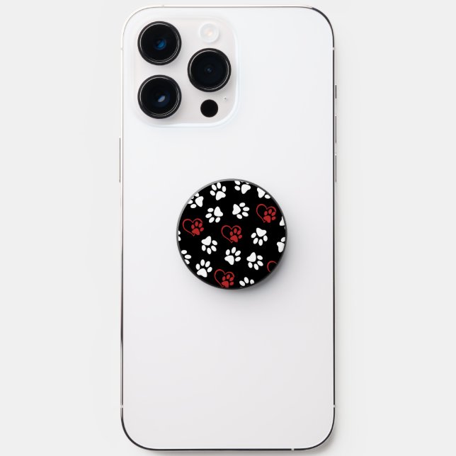 Pattern Of Paws, White Paws, Red Paws, Hearts PopSocket (Front)