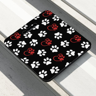 Pattern Of Paws, White Paws, Red Paws, Hearts Seat Cushion
