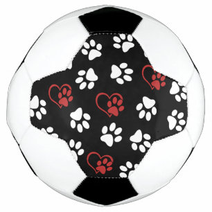 Pattern Of Paws, White Paws, Red Paws, Hearts Soccer Ball