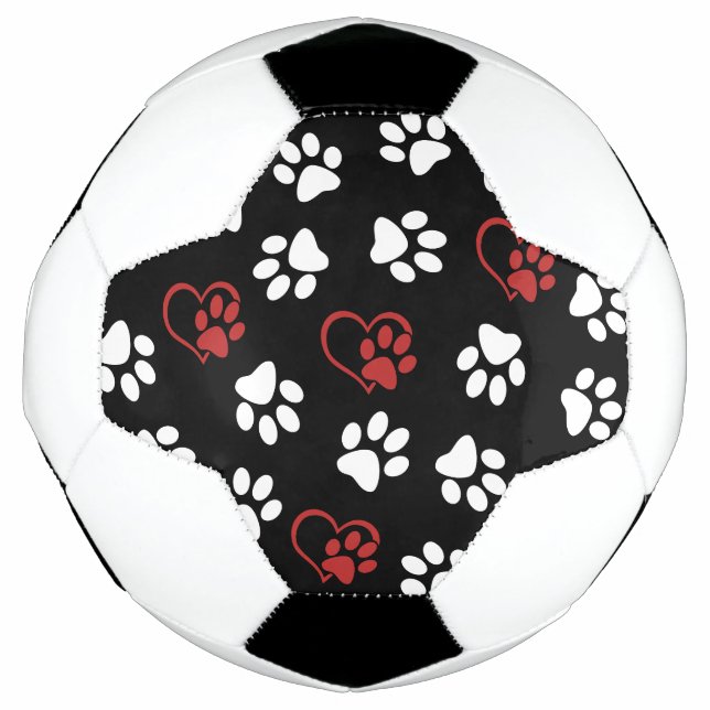 Pattern Of Paws, White Paws, Red Paws, Hearts Soccer Ball (Front)