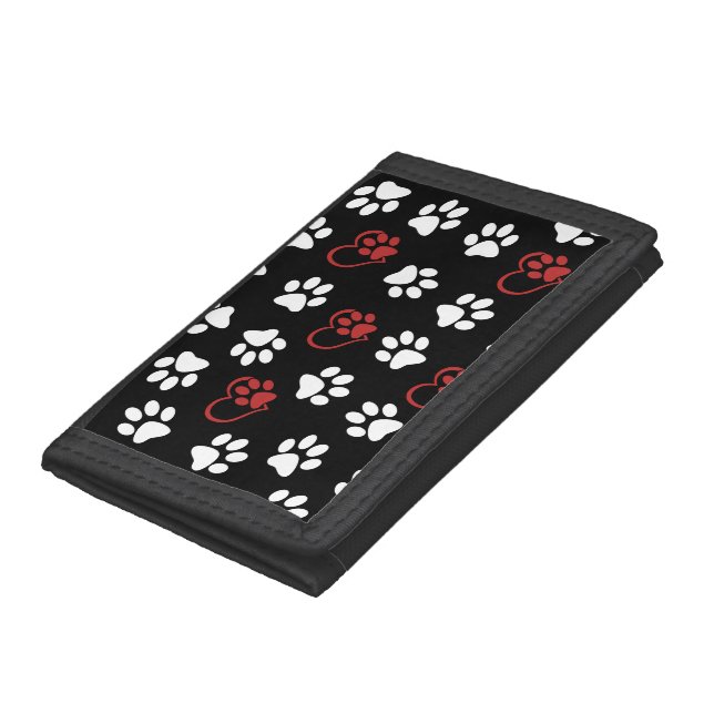 Pattern Of Paws, White Paws, Red Paws, Hearts Trifold Wallet (Bottom)