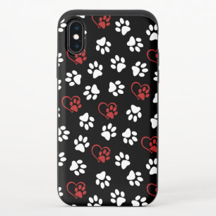 Pattern Of Paws, White Paws, Red Paws, Hearts iPhone XS Slider Case
