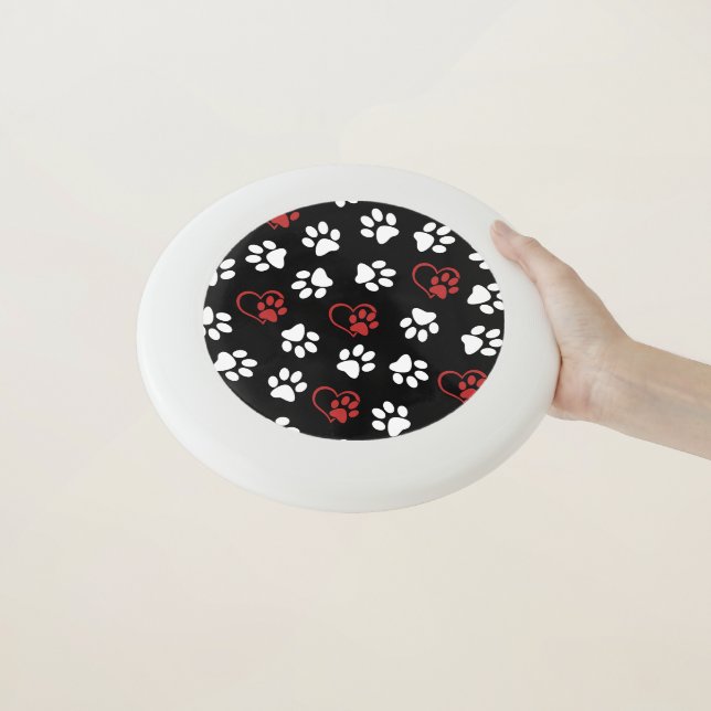 Pattern Of Paws, White Paws, Red Paws, Hearts Wham-O Frisbee (In Hand)